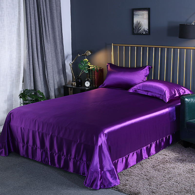 High Quality Satin Silk Flat Bed Sheet for Skin and Hair Care Multicolor