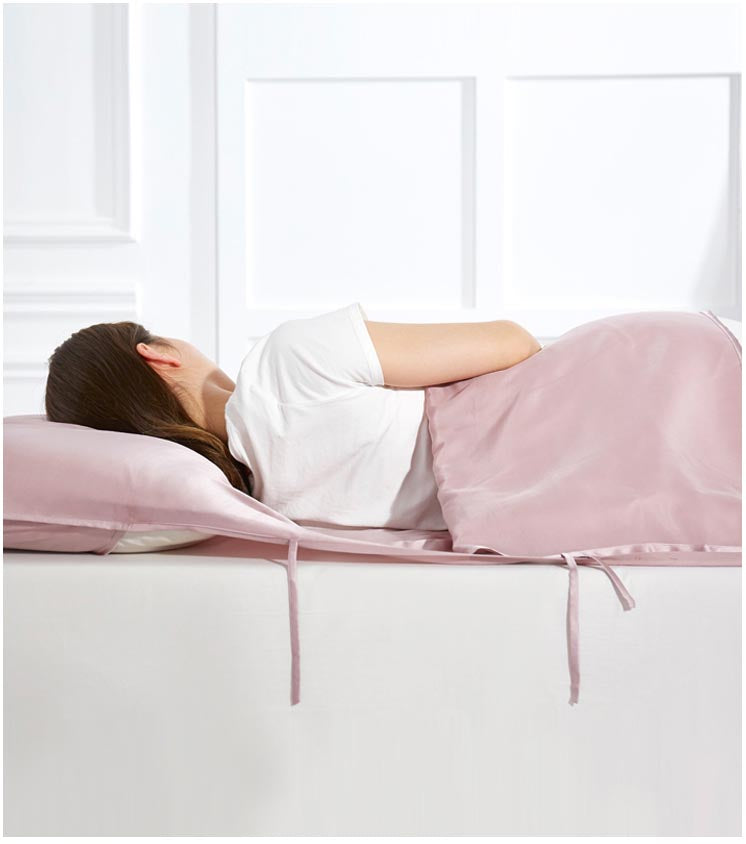 Mulberry Silk Bed Sheet & Pillow Cover, Silk Sleeping Bag (Pink/ Blue)