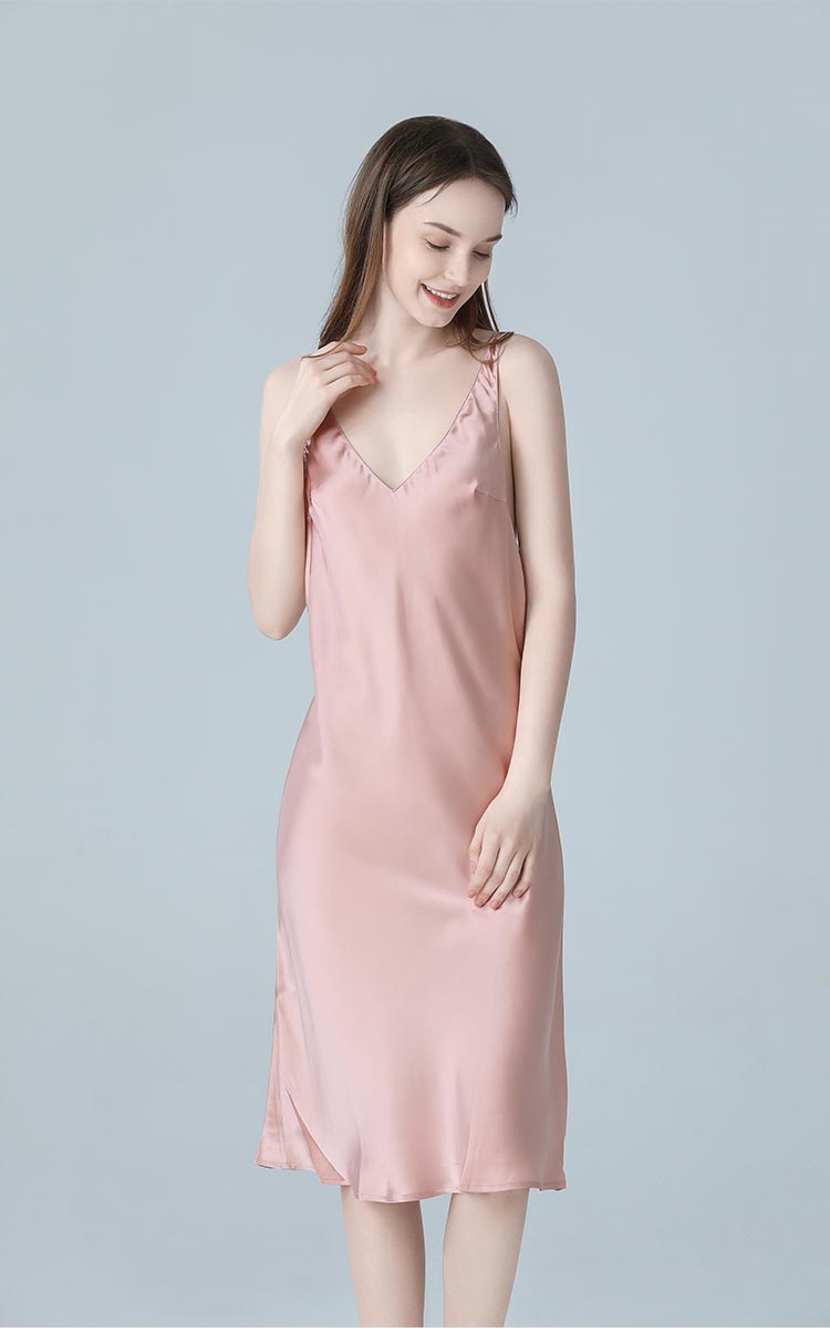 Natural Mulberry Silk Sleep Dress/ Camisole, Pajama for Summer (Pink)