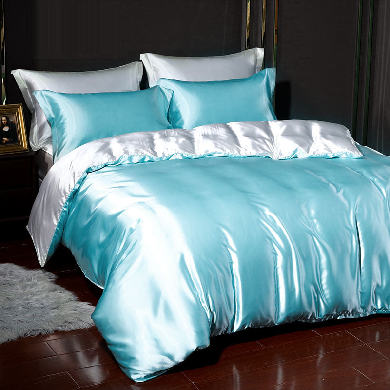 4-piece Satin Silk Sheets Set Multicolor, Flat Sheet Duvet Cover Pillowcases