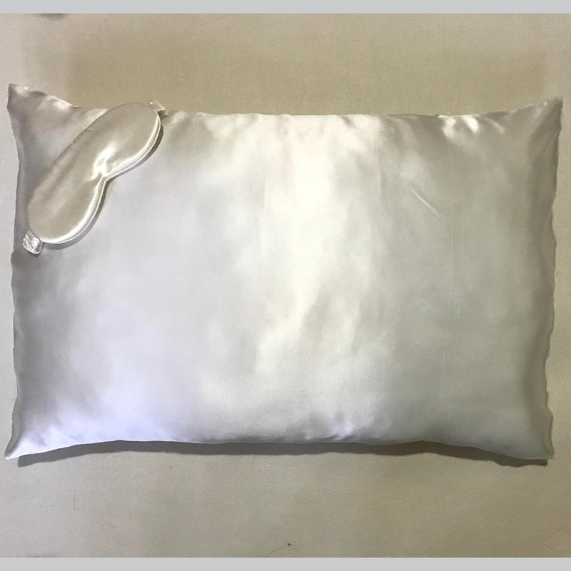 2-in-1 Natural Silk Sleeping Pillowcase Set with Eyemask (White)