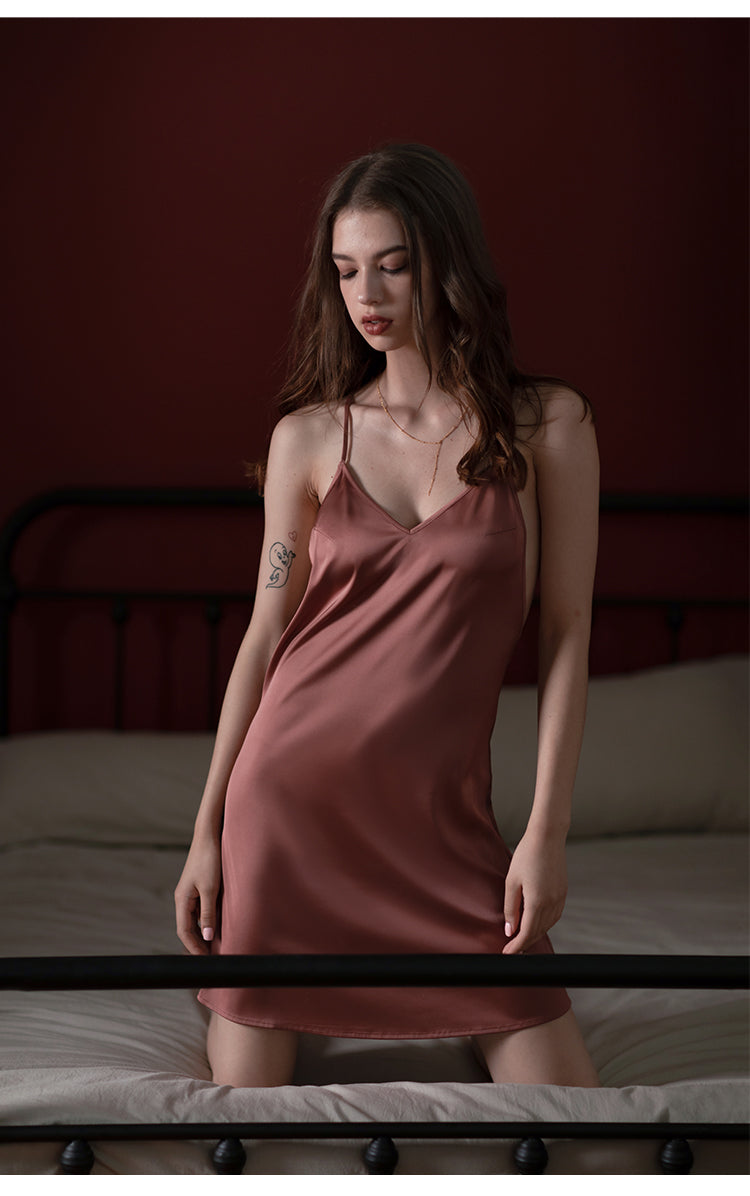 Sexy Pure Mulberry Silk Sleep Dress for Summer (Multi-Colour)