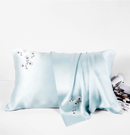 Mulberry Silk Sleeping Pillow Cover Flower Embroidery with Belt Tie Anti-aging Smooth Hair
