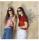 100% Pure Mulberry Silk T Shirt, Champagne/ Red