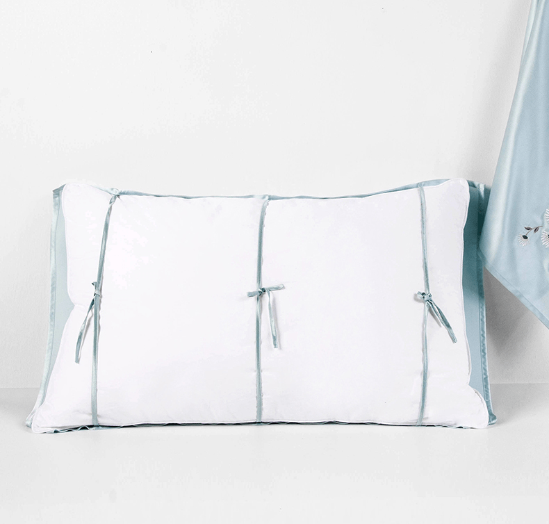 Mulberry Silk Sleeping Pillow Cover Flower Embroidery with Belt Tie Anti-aging Smooth Hair