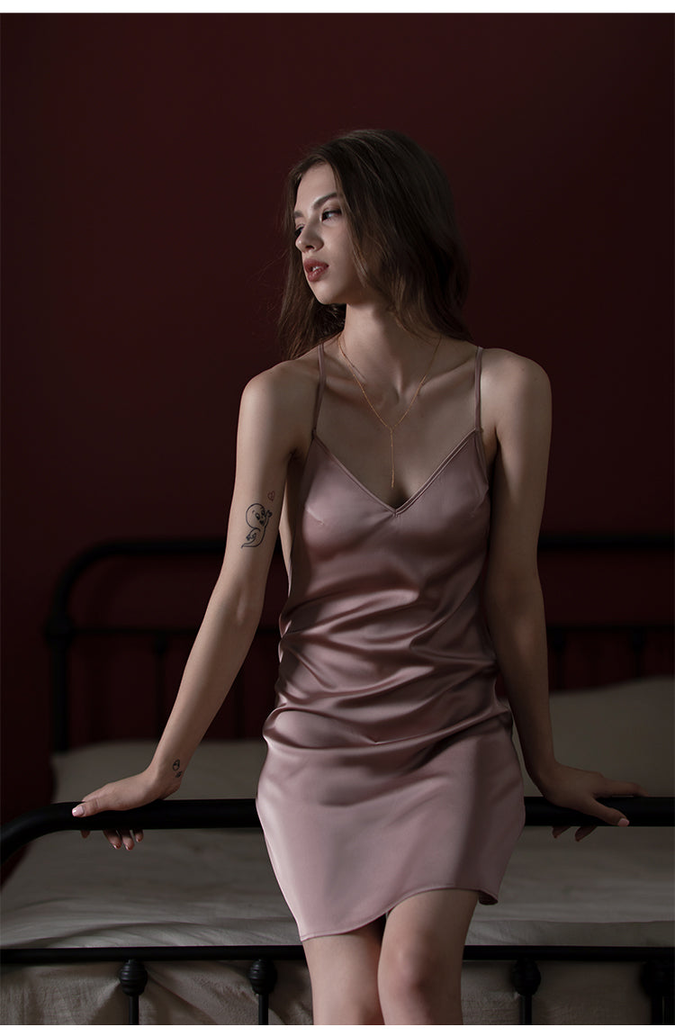 Sexy Pure Mulberry Silk Sleep Dress for Summer (Multi-Colour)