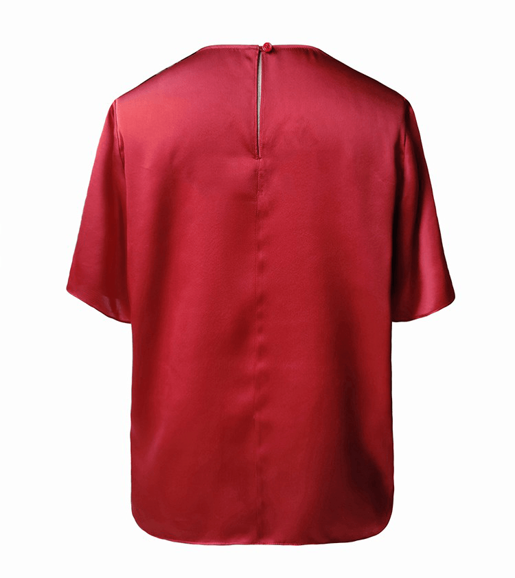 100% Pure Mulberry Silk T Shirt, Champagne/ Red