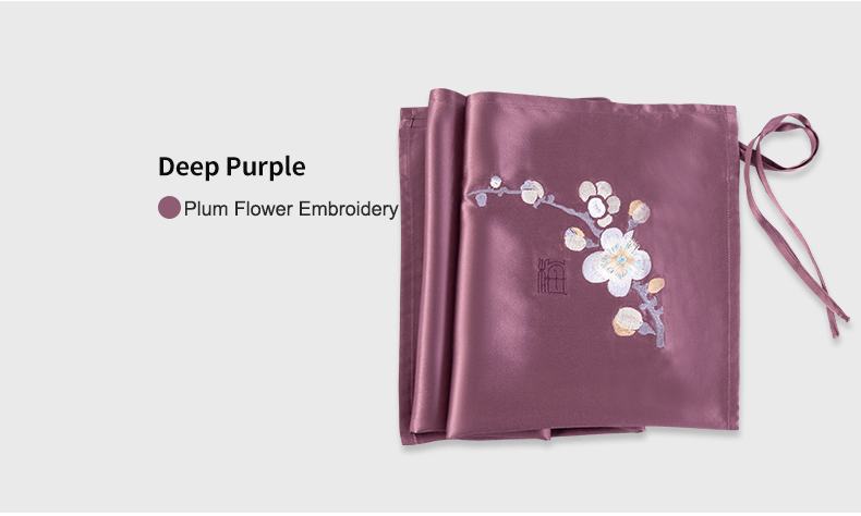 Mulberry Silk Sleeping Pillow Cover Flower Embroidery with Belt Tie Anti-aging Smooth Hair