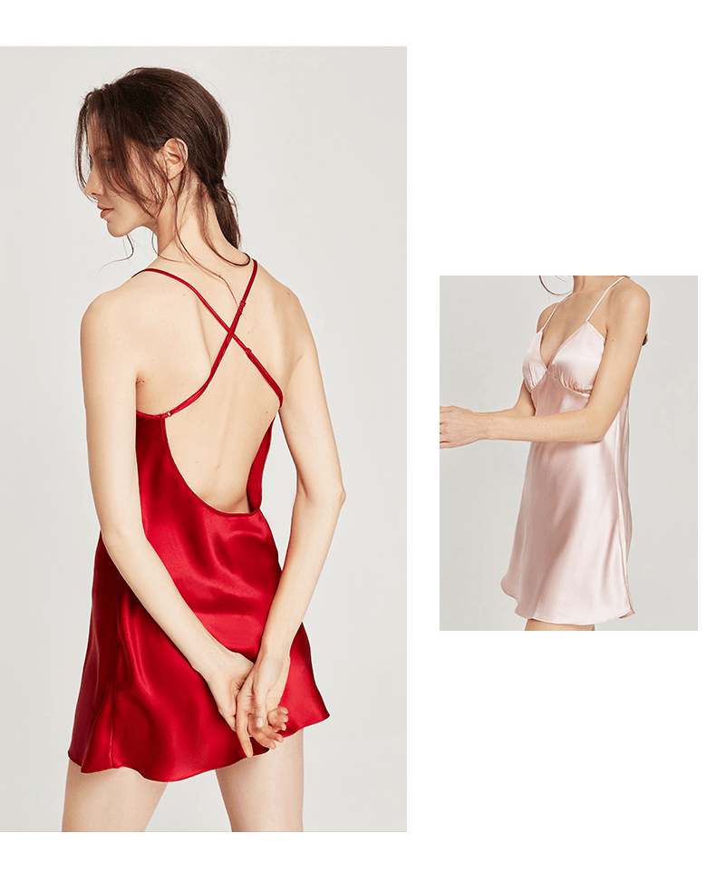 100% Natural Mulberry Silk Sip Dress/ Camisole (Emerald/ Red/ Pink)
