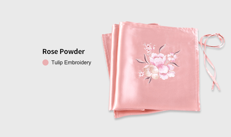 Mulberry Silk Sleeping Pillow Cover Flower Embroidery with Belt Tie Anti-aging Smooth Hair