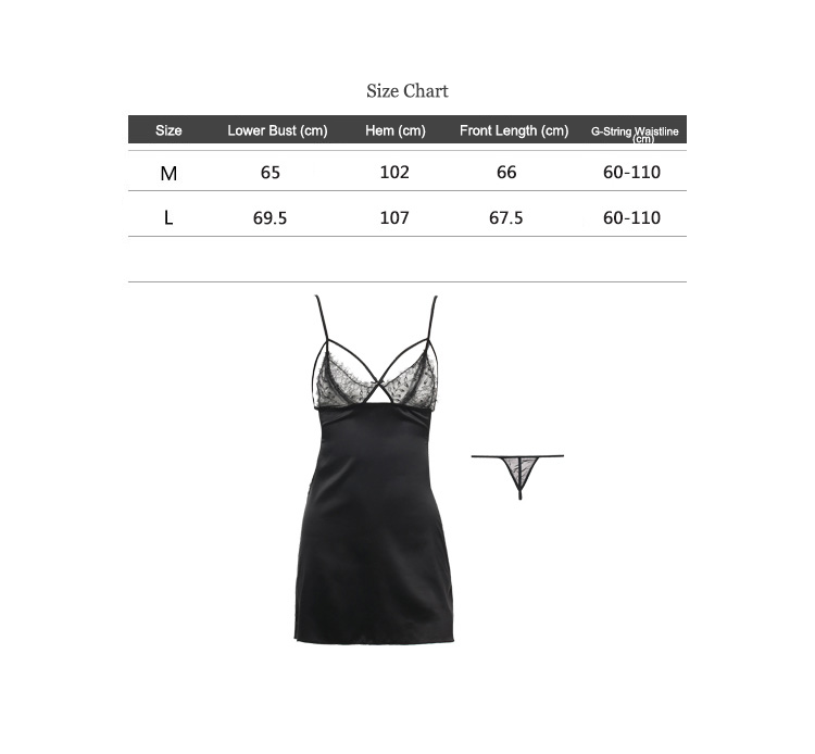2-Piece Set Sexy Polyester Silk Lace Sleep Dress/ Camisole with G-String (Black)