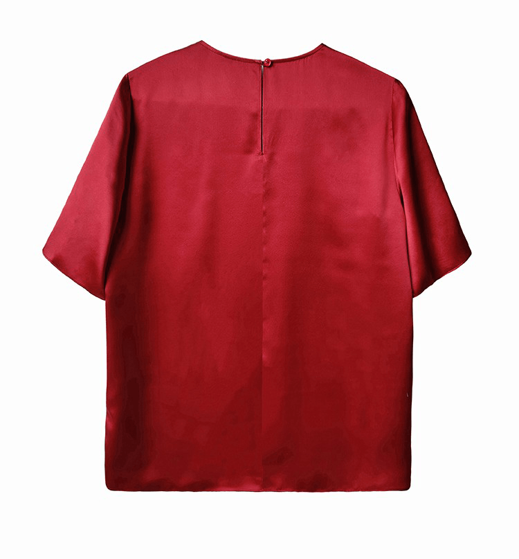 100% Pure Mulberry Silk T Shirt, Champagne/ Red