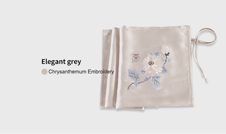 Mulberry Silk Sleeping Pillow Cover Flower Embroidery with Belt Tie Anti-aging Smooth Hair