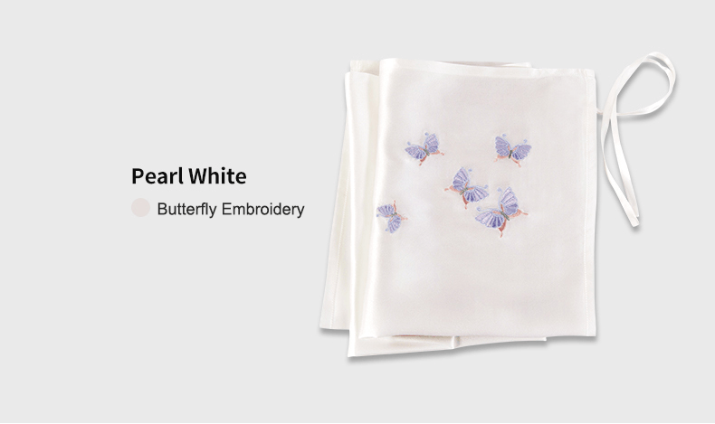 Mulberry Silk Sleeping Pillow Cover Flower Embroidery with Belt Tie Anti-aging Smooth Hair