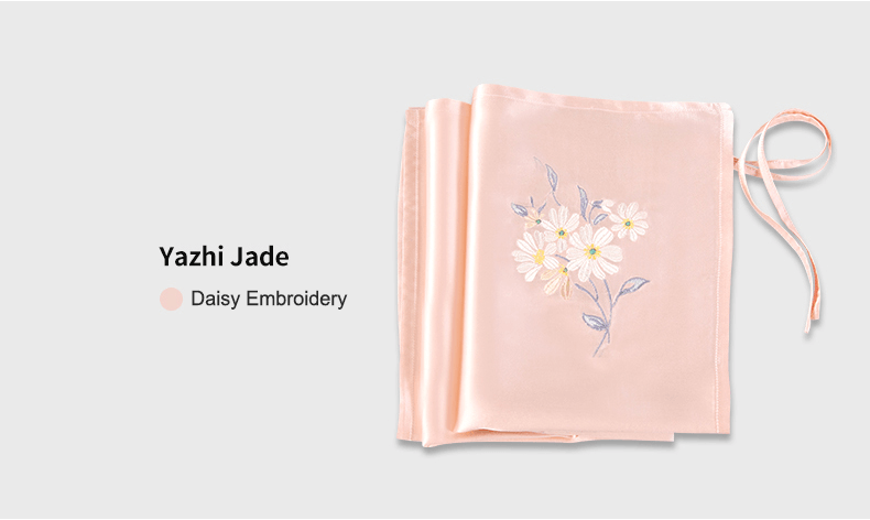 Mulberry Silk Sleeping Pillow Cover Flower Embroidery with Belt Tie Anti-aging Smooth Hair