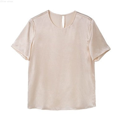 100% Pure Mulberry Silk T Shirt, Champagne/ Red