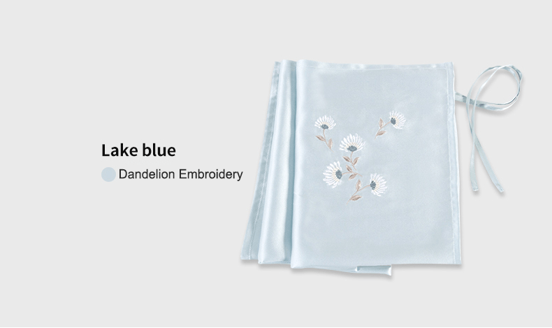 Mulberry Silk Sleeping Pillow Cover Flower Embroidery with Belt Tie Anti-aging Smooth Hair