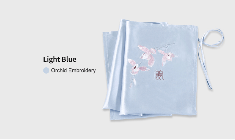 Mulberry Silk Sleeping Pillow Cover Flower Embroidery with Belt Tie Anti-aging Smooth Hair