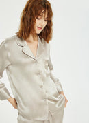Pure Mulberry Silk Long Sleeve Pajamas for Spring 2-piece, Preppy Pajamas, Best Gift