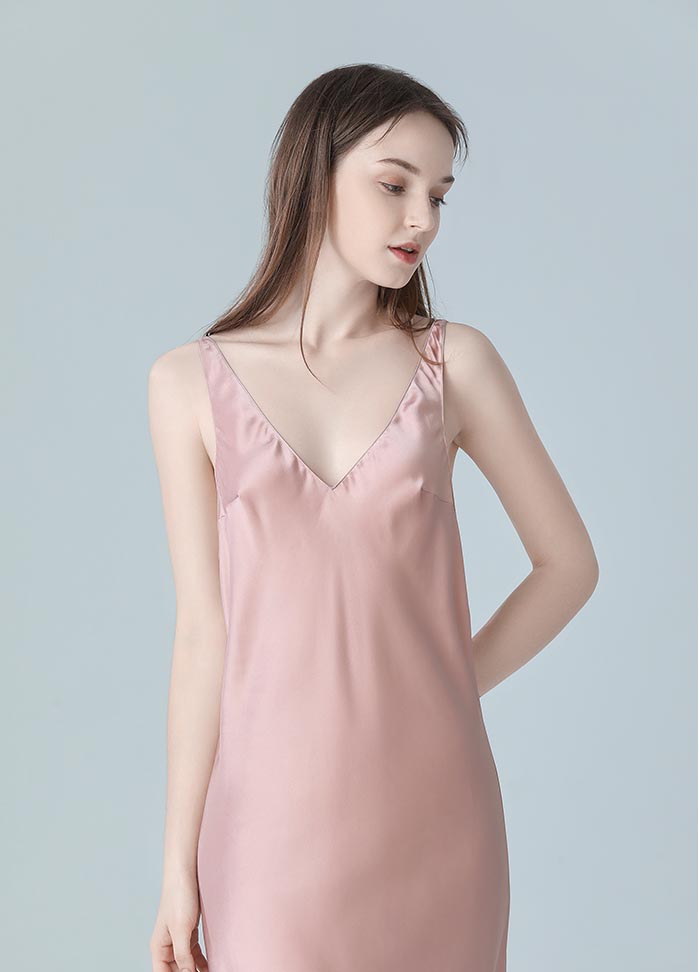 Natural Mulberry Silk Sleep Dress/ Camisole, Pajama for Summer (Pink)
