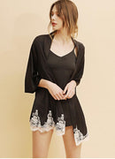 Satin Robe Set with Lace for Spring & Summer, Bridesmaid Robe, Black Satin Dress