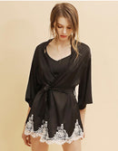 Satin Robe Set with Lace for Spring & Summer, Bridesmaid Robe, Black Satin Dress