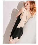 Sexy Backless Mulberry Silk Sleep Dress with Lace Hemline for Summer (Black/ White)