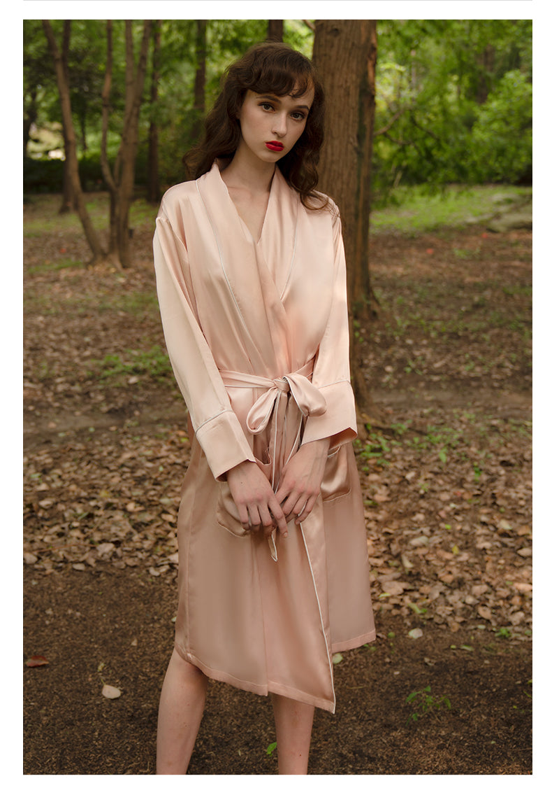 Luxury Mulberry Silk Long Robe for Spring, Bridesmaid Robe, Emerald Preppy Pajams, Gift for Her