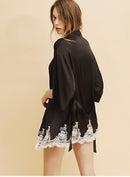 Satin Robe Set with Lace for Spring & Summer, Bridesmaid Robe, Black Satin Dress