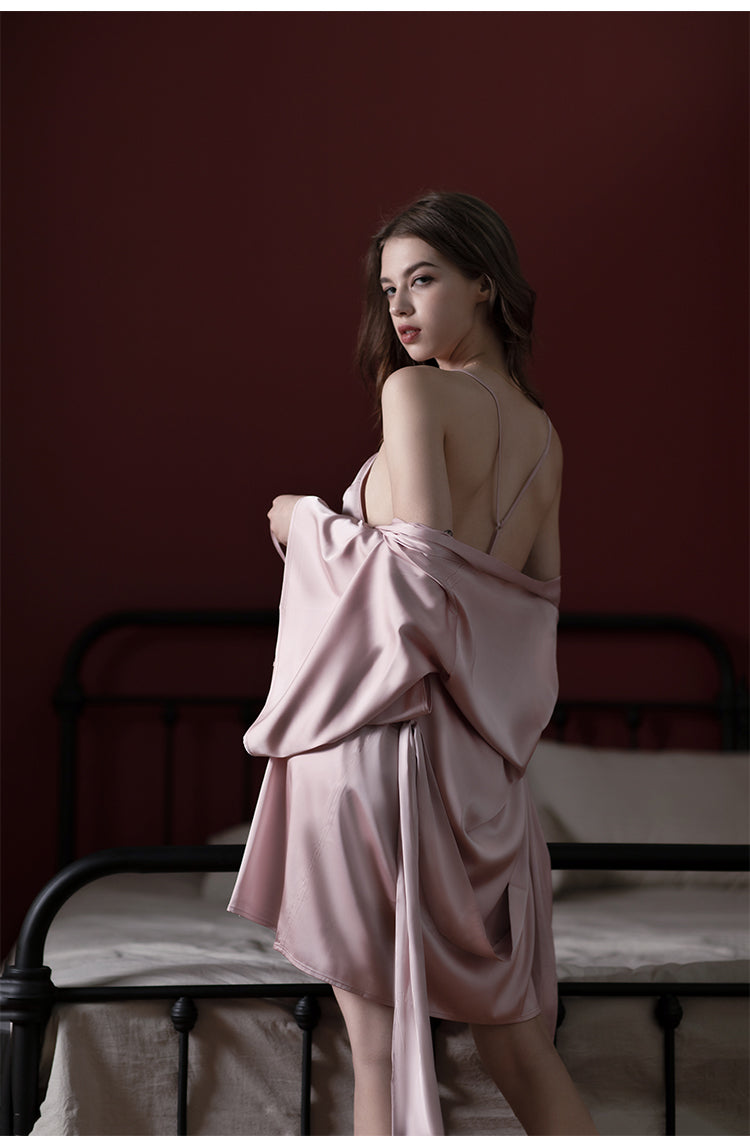 Pure Mulberry Silk Pink Robe for Spring & Summer, Bridesmaid Robe and Dress