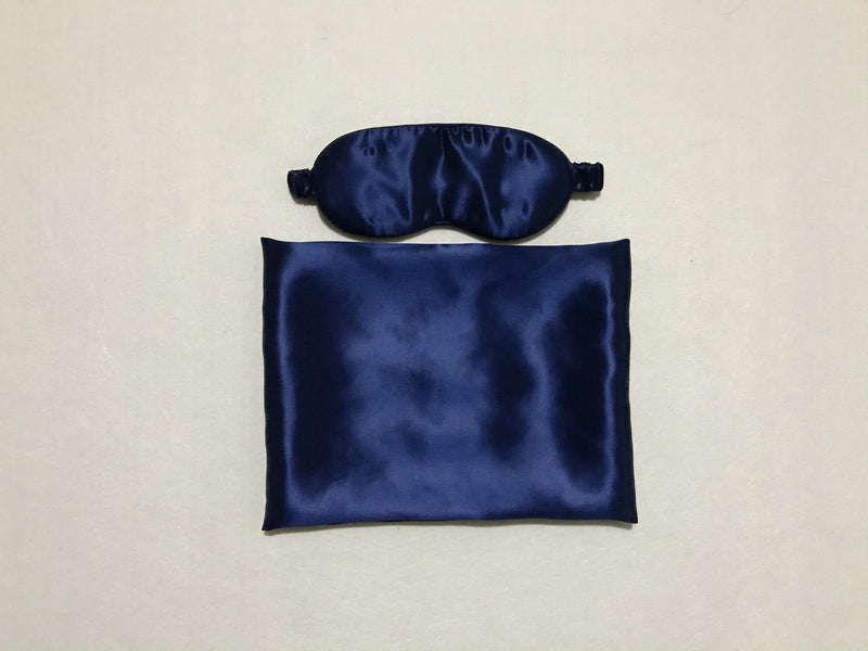 2-in-1 Mulberry Silk Sleeping Combo, Pillowcase and Eye Pillow (Blue)