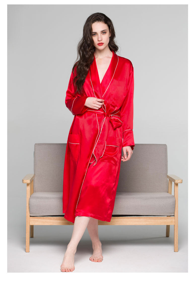 Luxury Mulberry Silk Long Robe for Spring, Bridesmaid Robe, Emerald Preppy Pajams, Gift for Her