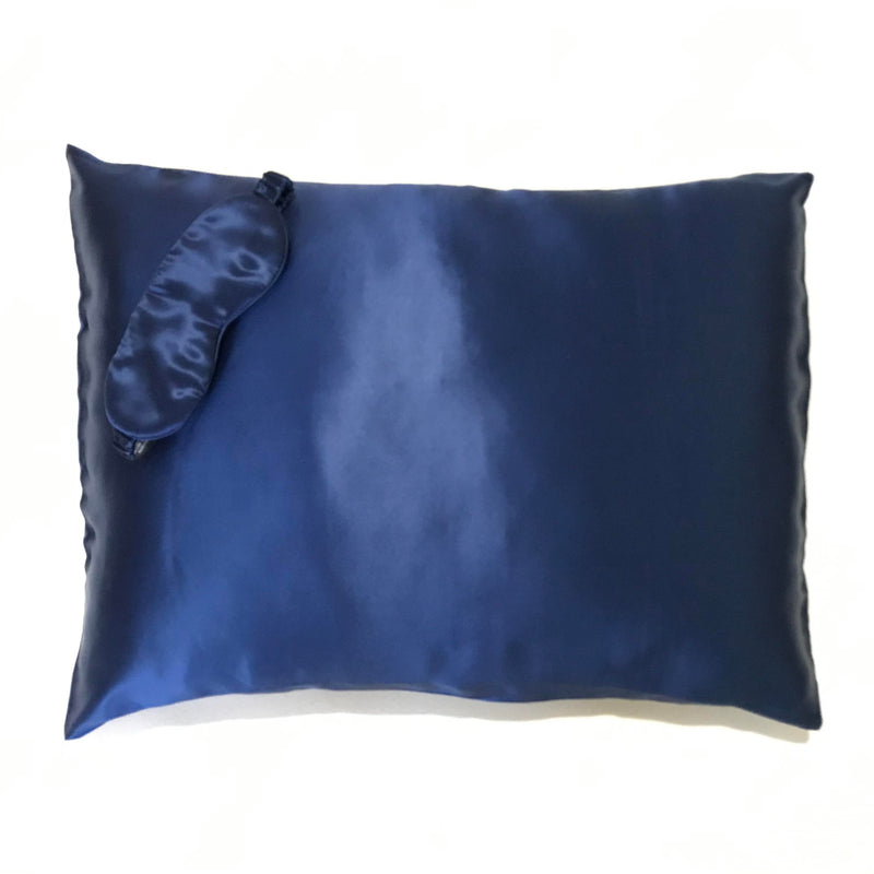 2-in-1 Mulberry Silk Sleeping Combo, Pillowcase and Eye Pillow (Blue)