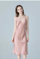 Natural Mulberry Silk Sleep Dress/ Camisole, Pajama for Summer (Pink)