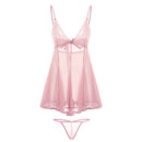 2-Piece Set Sexy Back Bow Tulle Lace Satin Dress/ Camisole with G-String