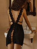 2-Piece Set Sexy Semi See-through Tulle Lace Sleep Dress/ Camisole with G-String, Lower Back Opening