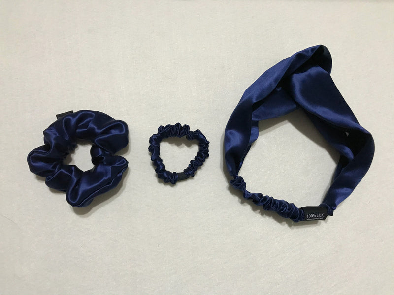 3-in-1 Pure Silk Hair Band Combo, Mother's Day Gift (Blue)