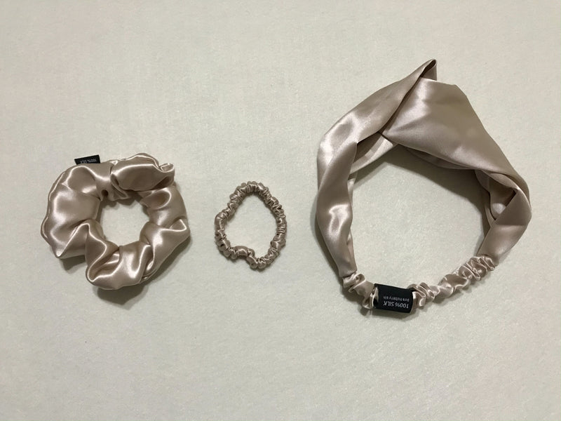 3-in-1 Pure Silk Hair Band Combo, Mother's Day Gift (Champagne)