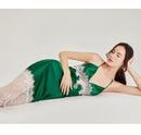 100% Natural Mulberry Silk Sleep Dress/ Camisole with Lace Hemline (Emerald/ Pink/ Grey)
