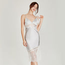 100% Natural Mulberry Silk Sleep Dress/ Camisole with Lace Hemline (Emerald/ Pink/ Grey)