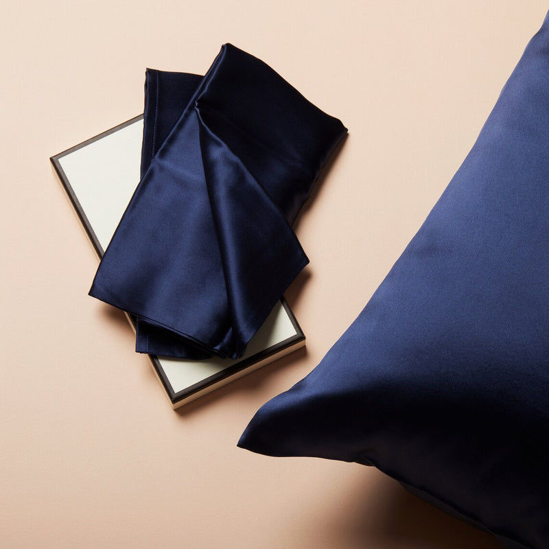 2 Pieces Set Mulberry Silk Sleeping Combo, Pillowcase and Eye Pillow (Blue)