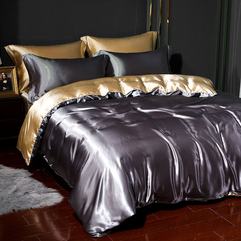 4-piece Satin Silk Sheets Set Multicolor, Flat Sheet Duvet Cover Pillowcases