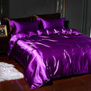 4-piece Satin Silk Sheets Set Multicolor, Flat Sheet Duvet Cover Pillowcases