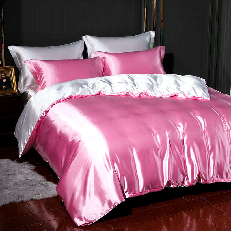 4-piece Satin Silk Sheets Set Multicolor, Flat Sheet Duvet Cover Pillo