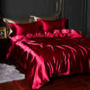4-piece Satin Silk Sheets Set Multicolor, Flat Sheet Duvet Cover Pillowcases