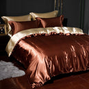4-piece Satin Silk Sheets Set Multicolor, Flat Sheet Duvet Cover Pillowcases