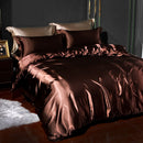 4-piece Satin Silk Sheets Set Multicolor, Flat Sheet Duvet Cover Pillowcases