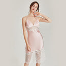 100% Natural Mulberry Silk Sleep Dress/ Camisole with Lace Hemline (Emerald/ Pink/ Grey)