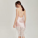 100% Natural Mulberry Silk Sleep Dress/ Camisole with Lace Hemline (Emerald/ Pink/ Grey)