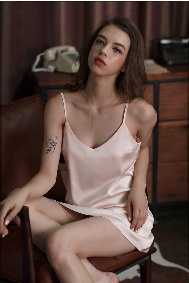 Pure Mulberry Silk Pink Robe for Spring & Summer, Bridesmaid Dress